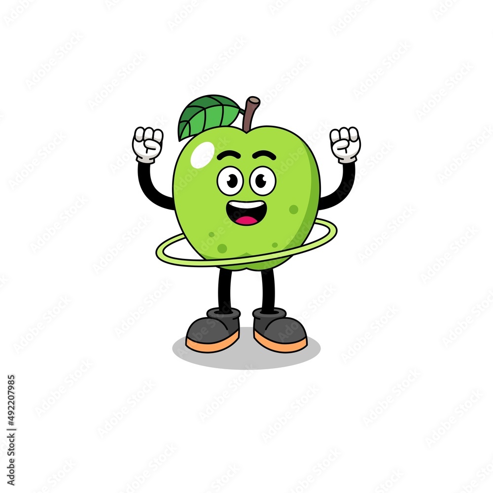 Character Illustration of green apple playing hula hoop Character Illustration of green apple playing hula hoop