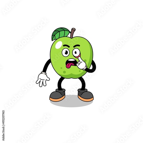 Character Illustration of green apple with tongue sticking out