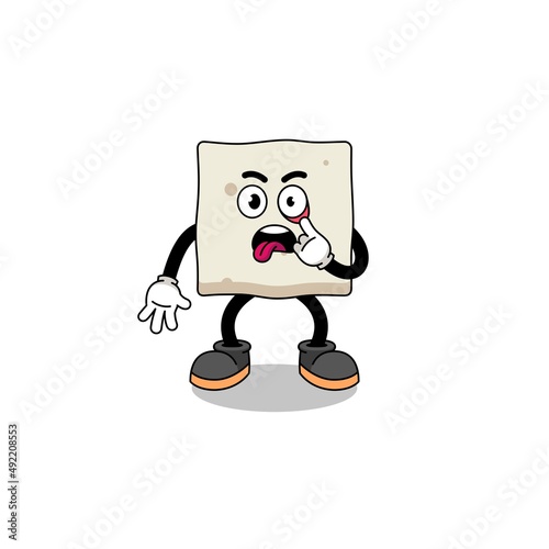 Character Illustration of tofu with tongue sticking out