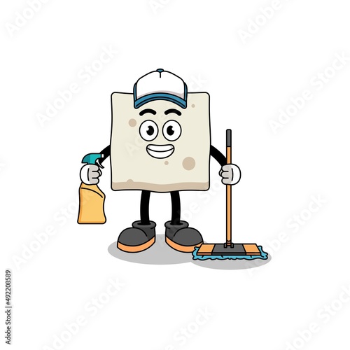 Character mascot of tofu as a cleaning services