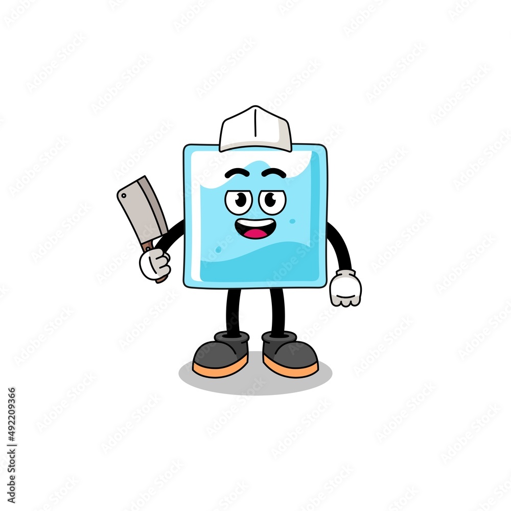 Mascot of ice block as a butcher Mascot of ice block as a butcher