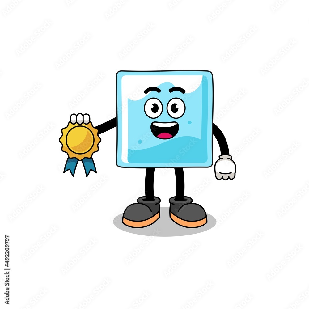 ice block cartoon illustration with satisfaction guaranteed medal ice block cartoon illustration with satisfaction guaranteed medal
