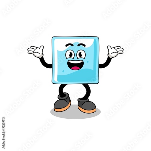 ice block cartoon searching with happy gesture