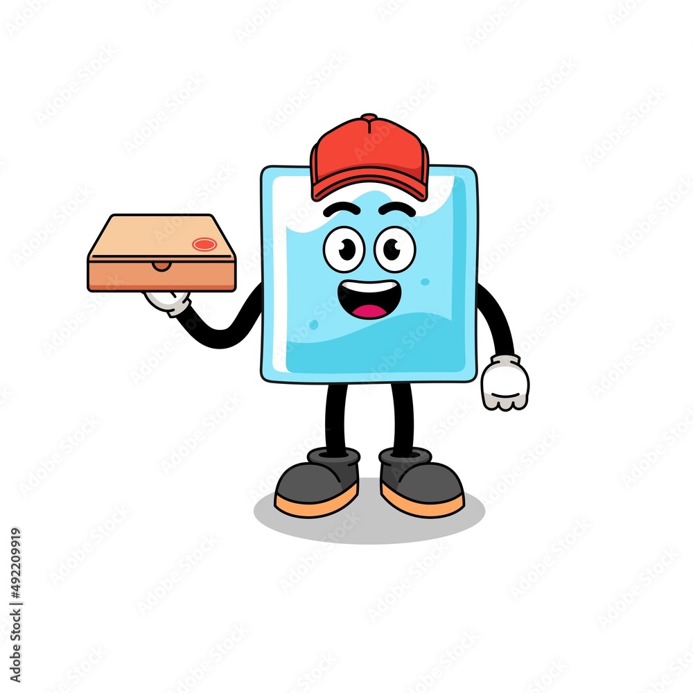 Fototapeta premium ice block illustration as a pizza deliveryman