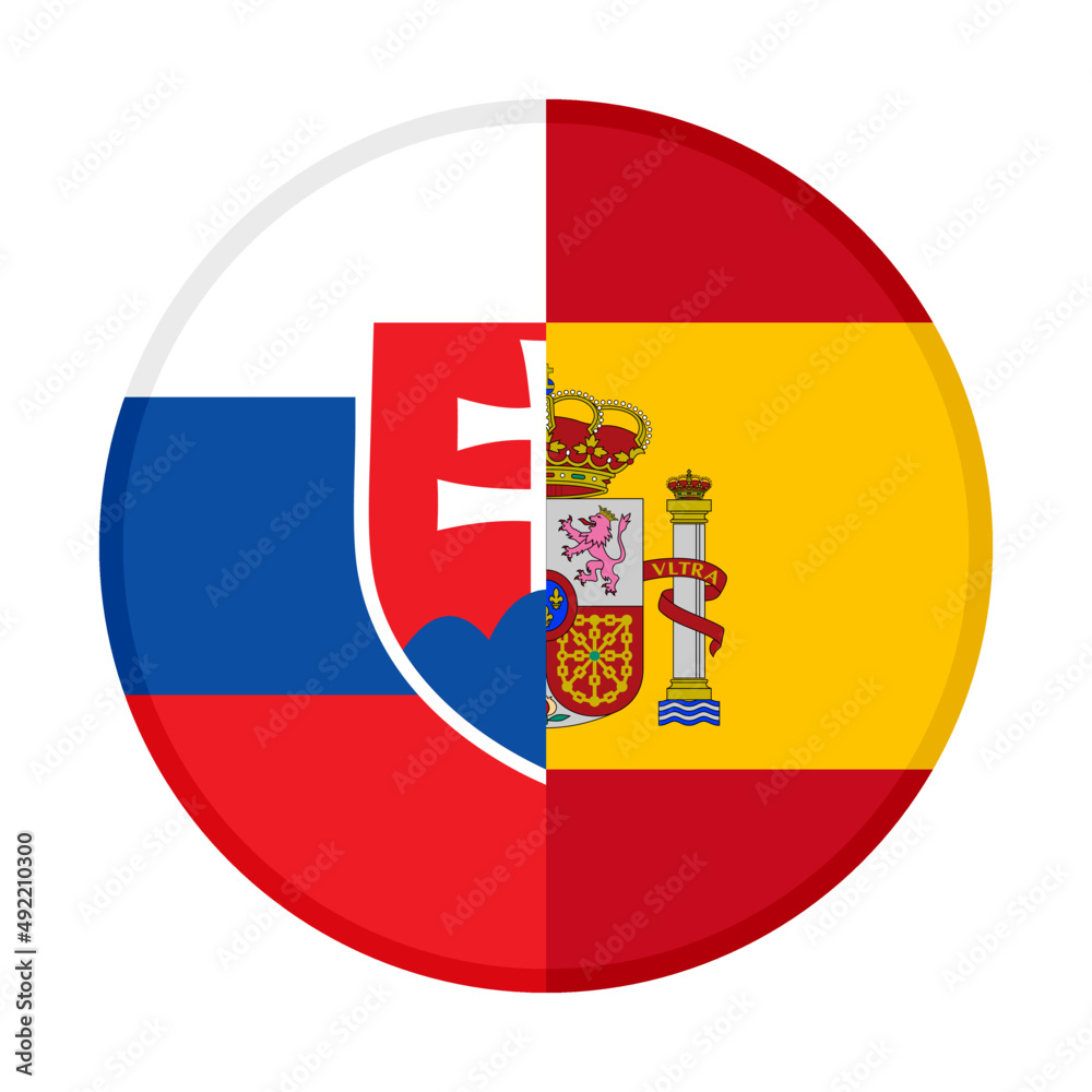 Obraz premium round icon with slovakia and spain flags. vector illustration isolated on white background