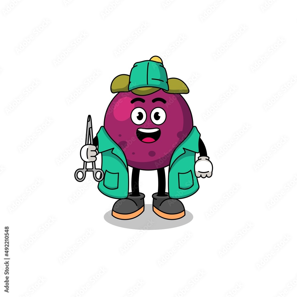 Illustration of mangosteen mascot as a surgeon