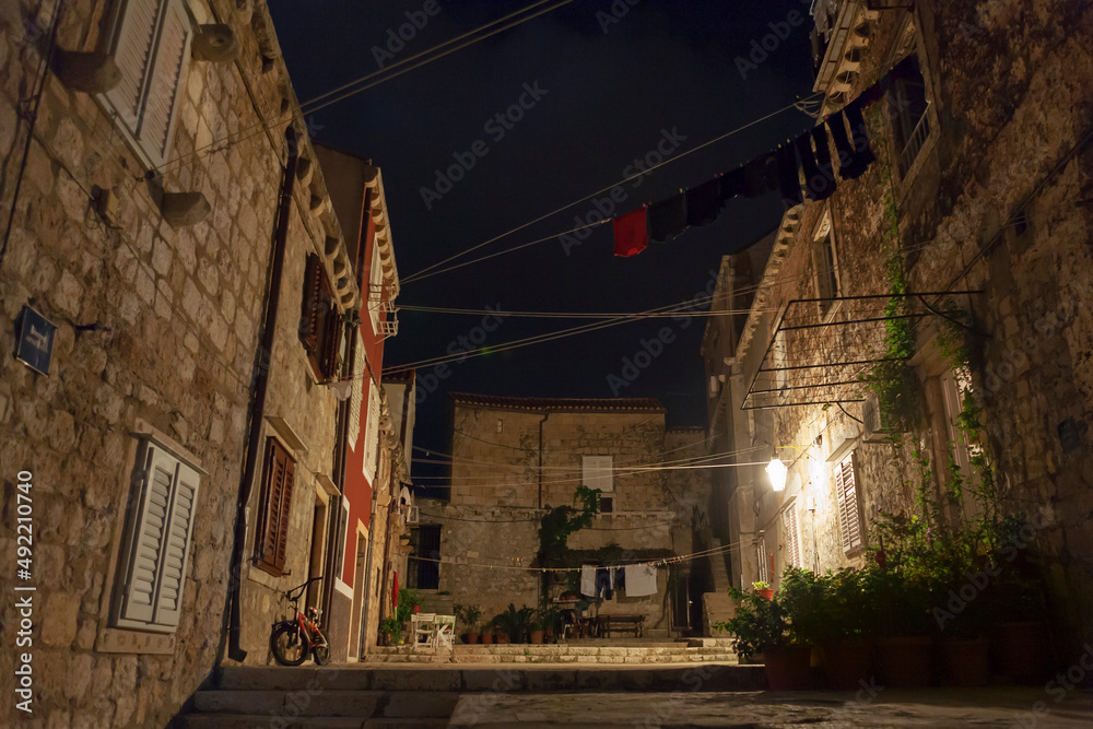 Ulica od Šorte, Dubrovnik, Croatia, at night: a quiet backstreet courtyard