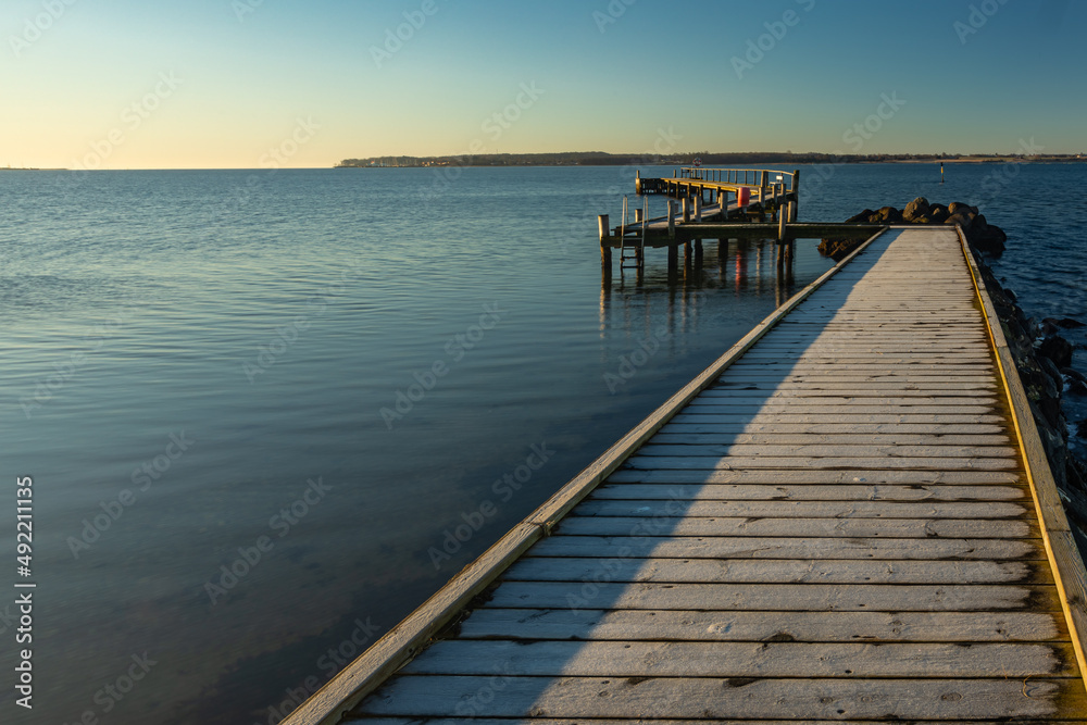 Alro beach, Denmark - Here the bathing bridge on the southern part Alro beach, Denmark - Here the bathing bridge on the southern part