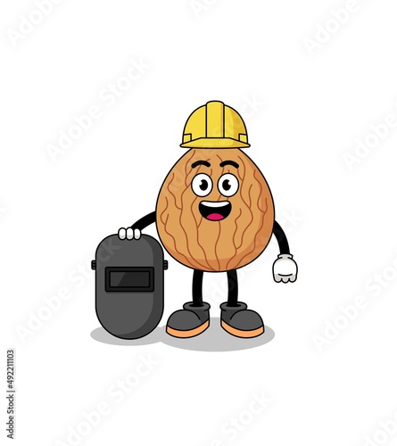 Mascot of almond as a welder