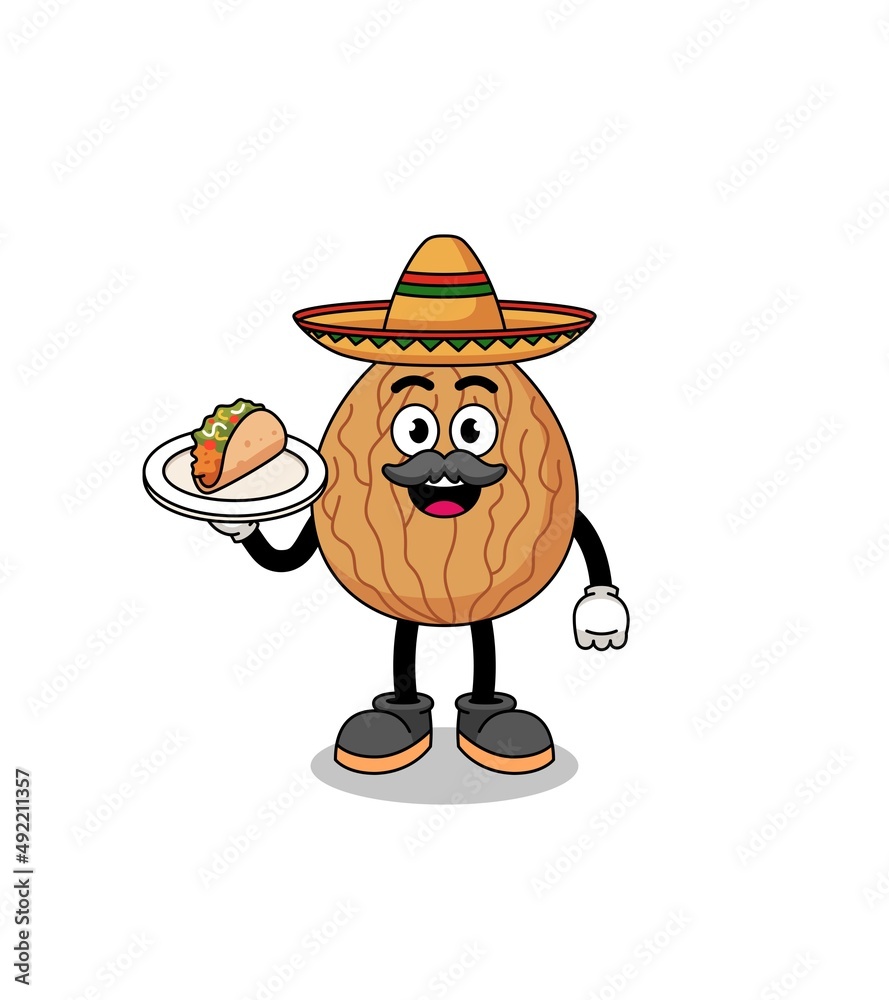 Character cartoon of almond as a mexican chef