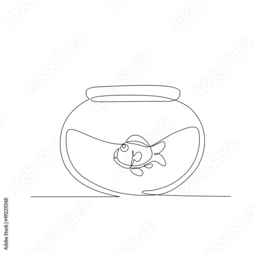 Continuous single line drawing, fish in glass bowl, simple concept for hobby, t-shirt printing and happy Nowrus theme. vector illustration.