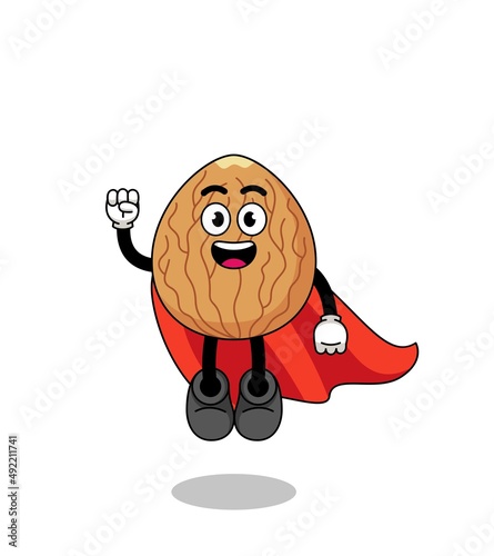 almond cartoon with flying superhero