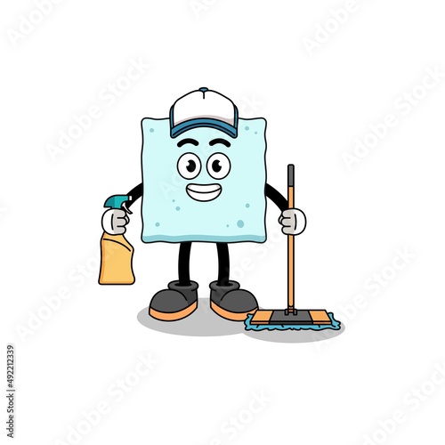 Character mascot of sugar cube as a cleaning services