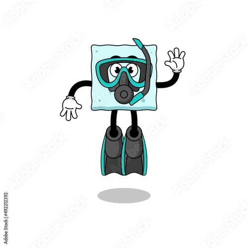 Character cartoon of sugar cube as a diver