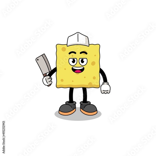 Mascot of sponge as a butcher