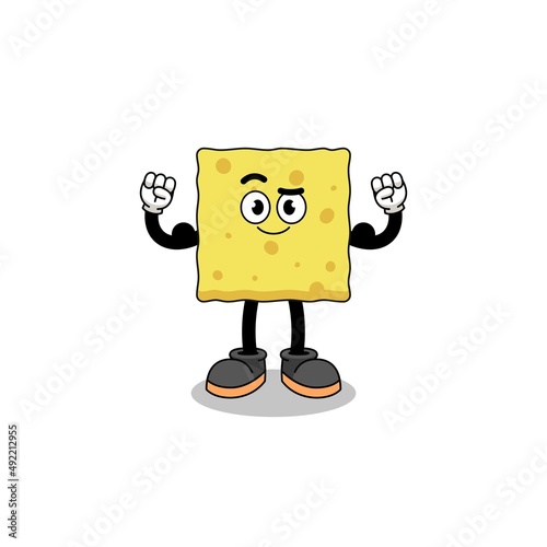 Mascot cartoon of sponge posing with muscle
