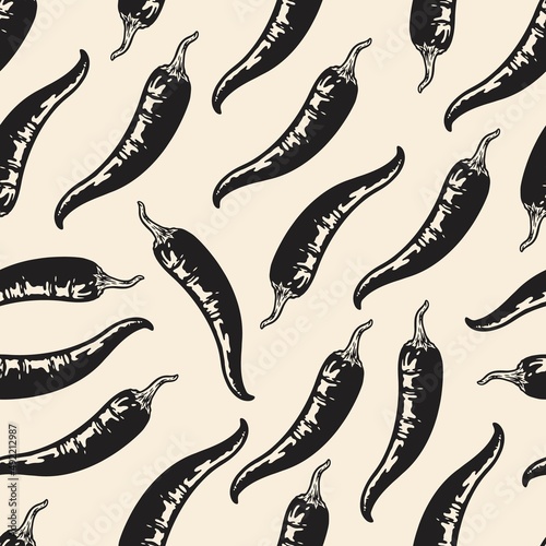 Monochrome seamless background with chili pepper