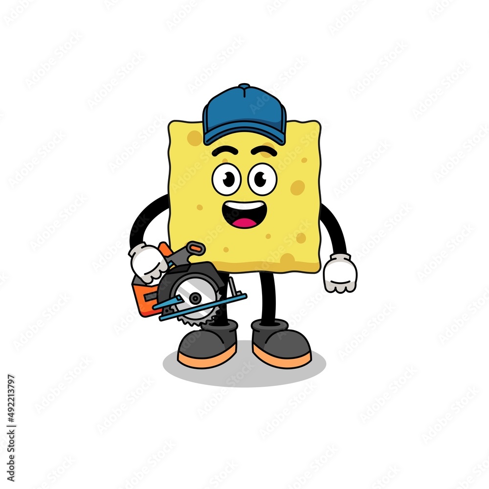 Cartoon Illustration of sponge as a woodworker Cartoon Illustration of sponge as a woodworker