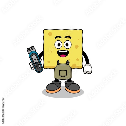 Cartoon Illustration of sponge as a barber man