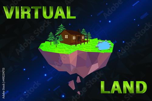 Metaverse virtual reality land for sale in metaverse cyber space futuristic environment background.	