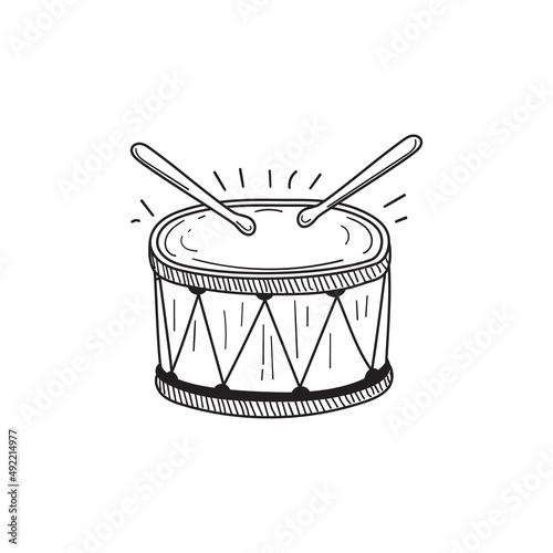 Drum doodle illustration isolated on white background. Hand drawn drum vector