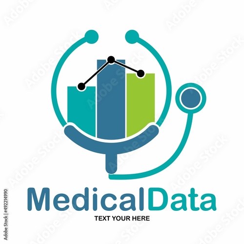 Medical data vector logo template. This design use stethoscope and graph bar symbol. Suitable for health or management