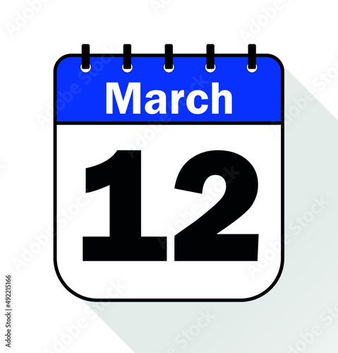 March day 12 blue - Calendar Icon - Vector Illustration