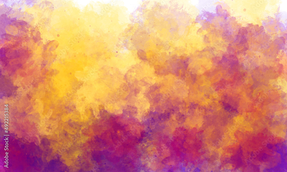 violet yellow sky gradient watercolor background with cloud texture