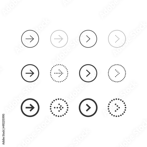 Circle arrow. Dotted arrow. Next button. Right outline symbol. Vector Stock Illustration.