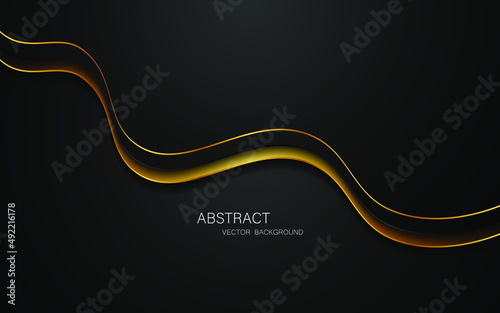Abstract black and gold curves overlap on black background.
