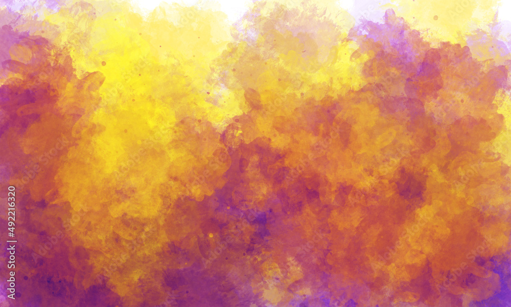 violet-yellow sky gradient watercolor background with cloud texture
