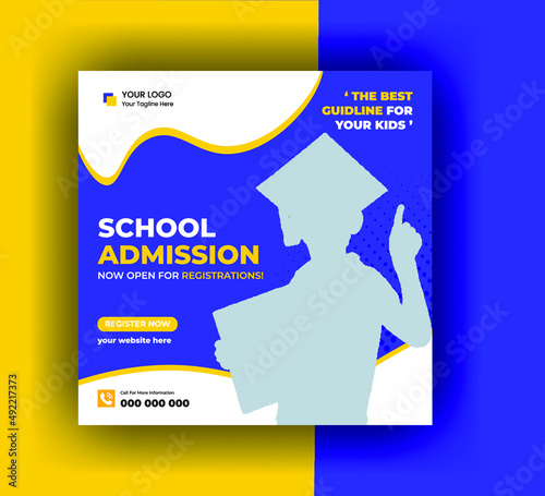 Back to school admission web banner or educational social media and Facebook cover and Instagram post template