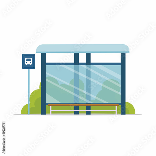 Bus station isolated on white background. Public bus stop. City and international travel transport. Transport concept. Vector stock