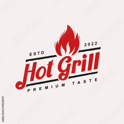 Hot grill hand drawn logo templates Premium Vector
