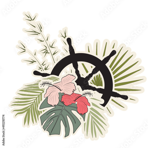 steering wheel and palm leaves
