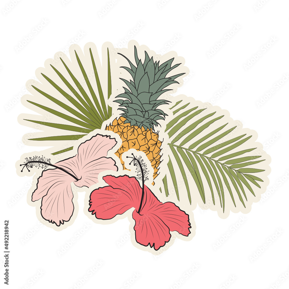 pineapple and palm leaves
pineapple and palm leaves