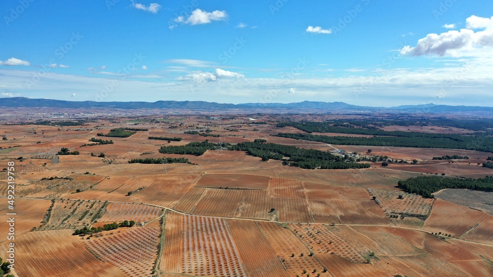 survol de la province viticole de Utiel-Requena près de Valencia en Espagne