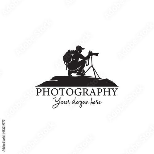 Silhouette male photographer looking at the camera. Vector illustration.