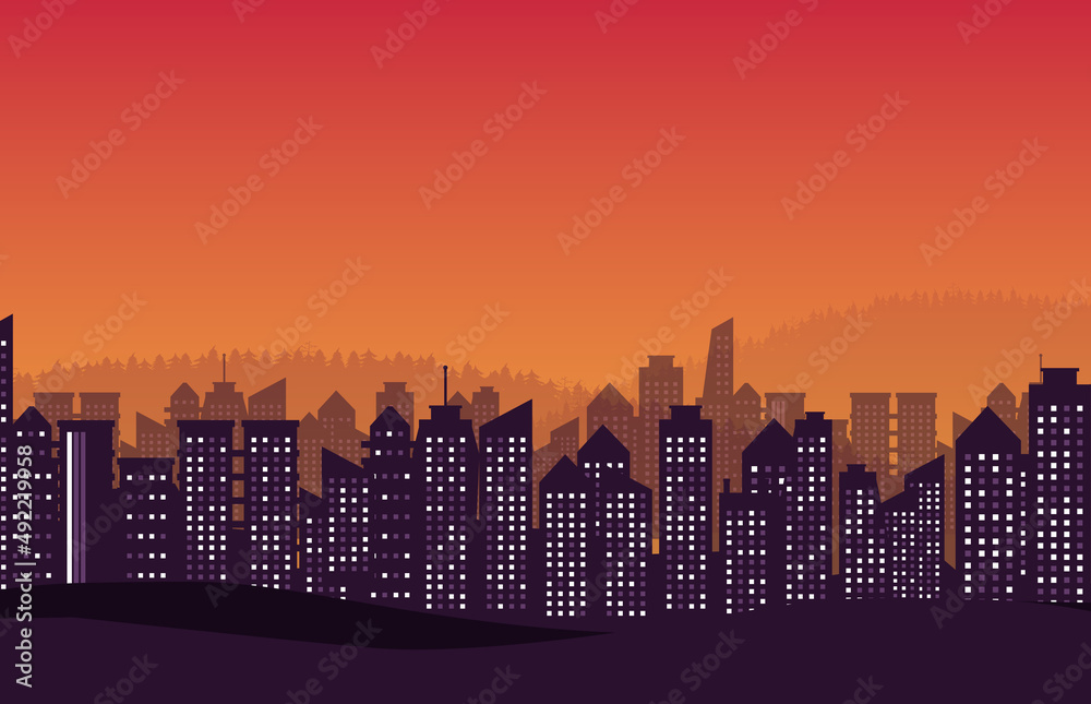 silhouette building city town on gradient background