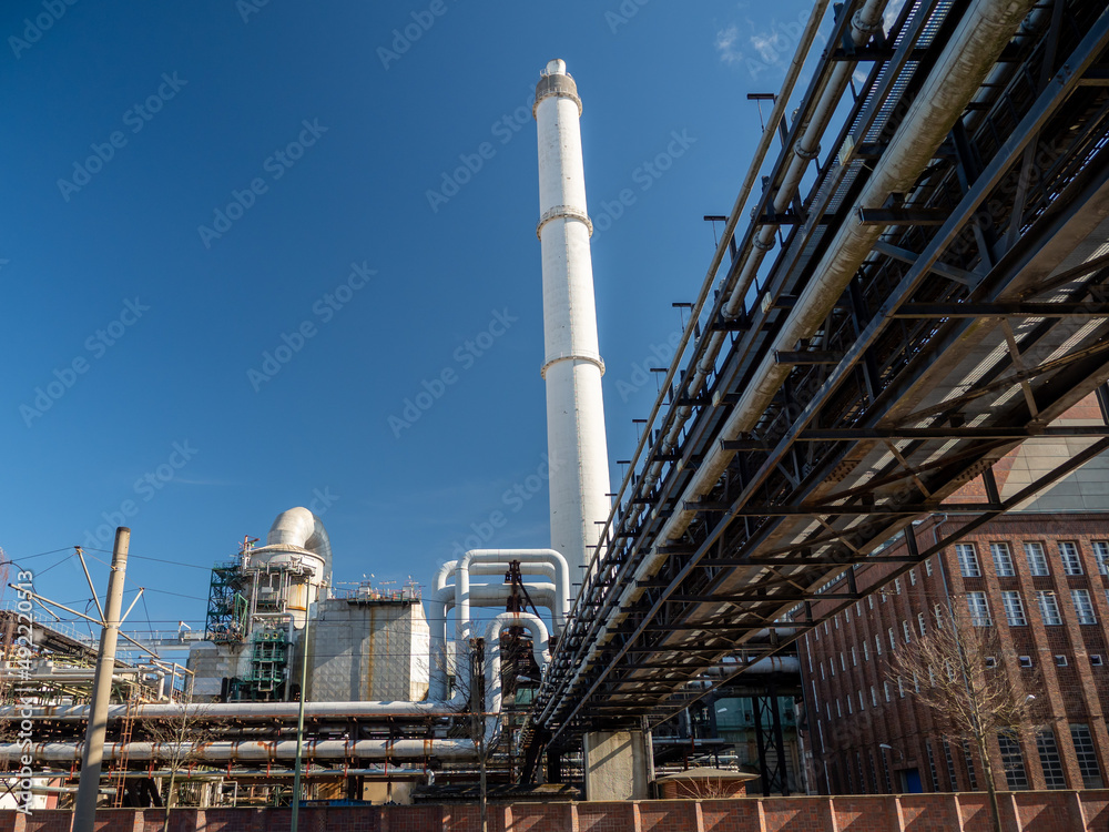 Industrial Zone. Thermal power station. Close up.