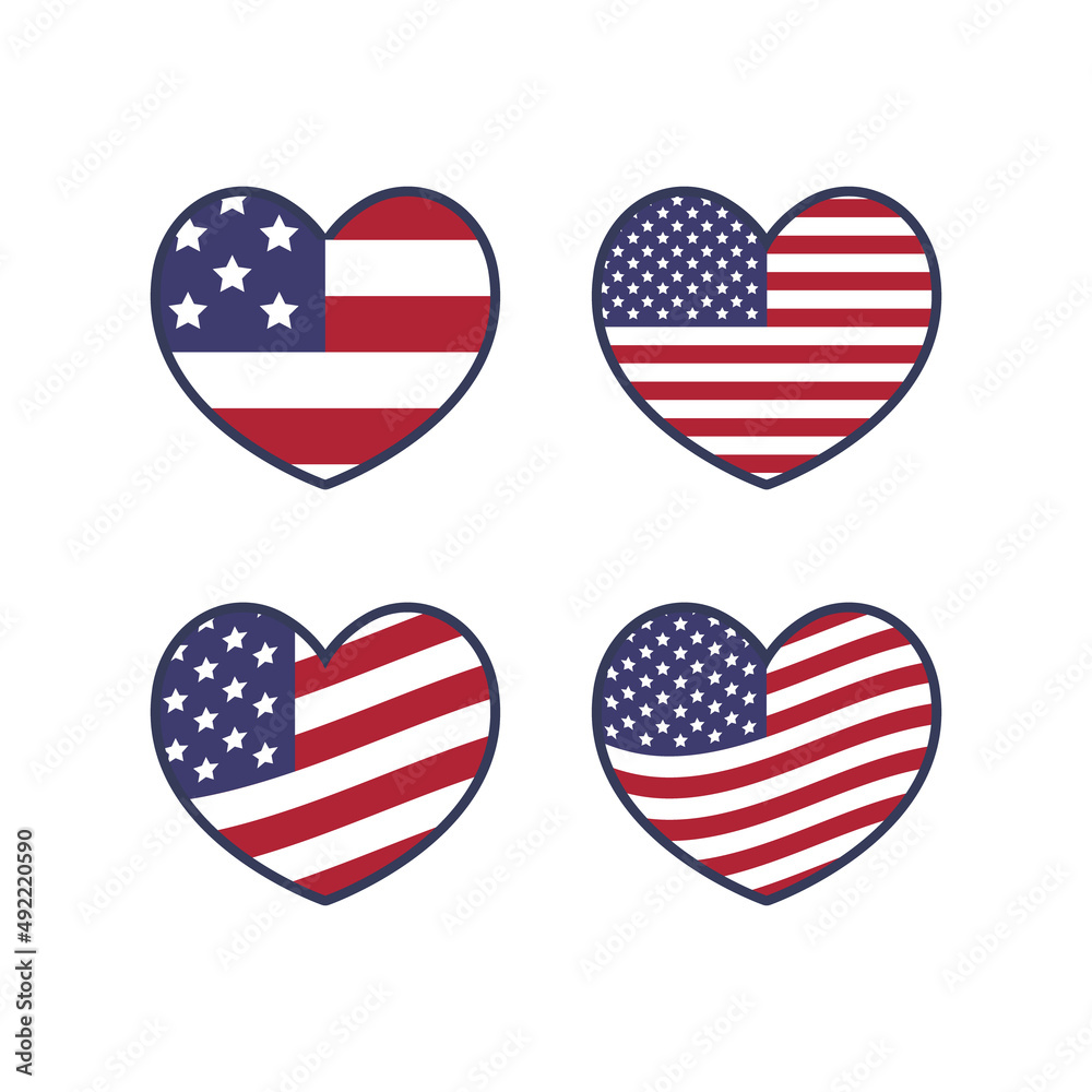 United States flag in heart shape. USA national emblem. American love patriotic symbol.