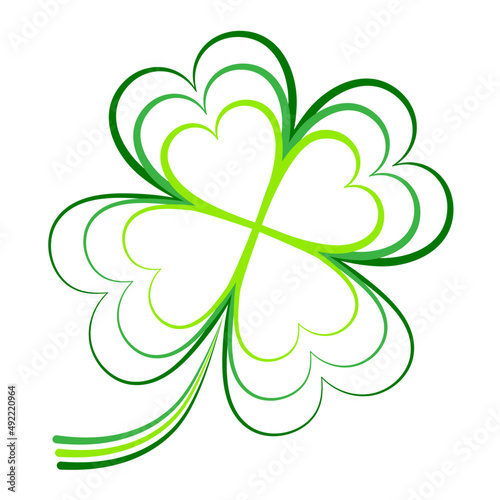 Happy St Patricks day. Leaf clover isolated on white background. Good luck four leaf clover flat line icon for apps and websites.	
