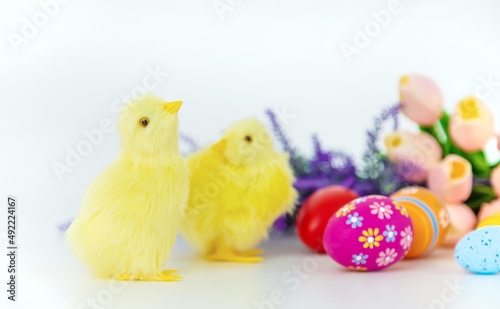Beautiful Easter decor on a white background. Selective focus.