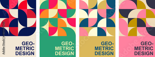 A collection of mid-century geometric abstract patterns with simple shapes and elements, retro color palette, best used in web design, business cards, invitations, posters, templates, textile prints.