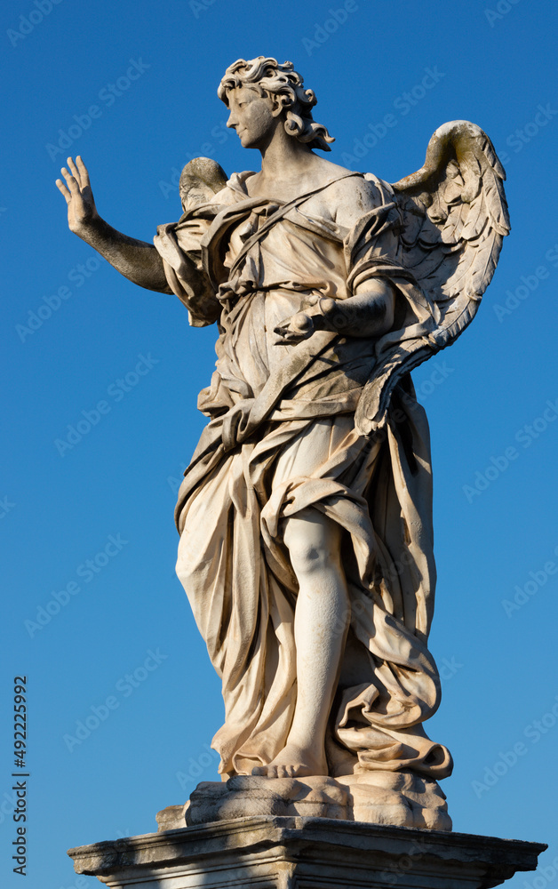 ROME, ITALY - SEPTEMBER 1, 2021: Angel with the Nail from Angels bridge - Ponte sant' angelo  by Girolamo Lucenti (1627 - 1692).