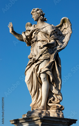 ROME  ITALY - SEPTEMBER 1  2021  Angel with the Nail from Angels bridge - Ponte sant  angelo  by Girolamo Lucenti  1627 - 1692 .