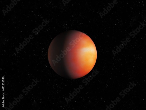 Hot Jupiter in space. The giant gas planet is heated to high temperatures. 