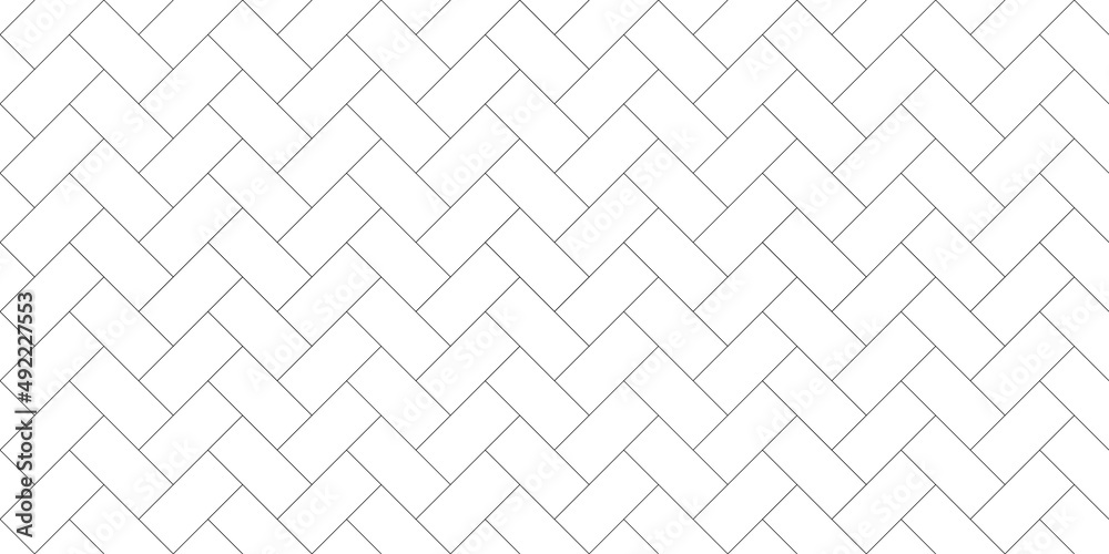 Herringbone floor seamless pattern. Outline editable repeating metro tiles. Vector monochrome background. - obrazy, fototapety, plakaty 