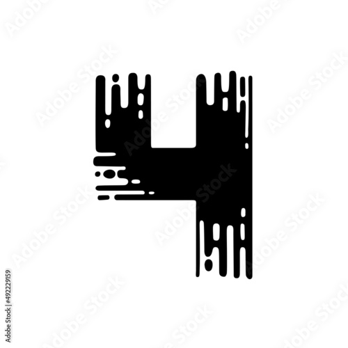Number four. Dry brush grunge lettering imitation. Vector design template.