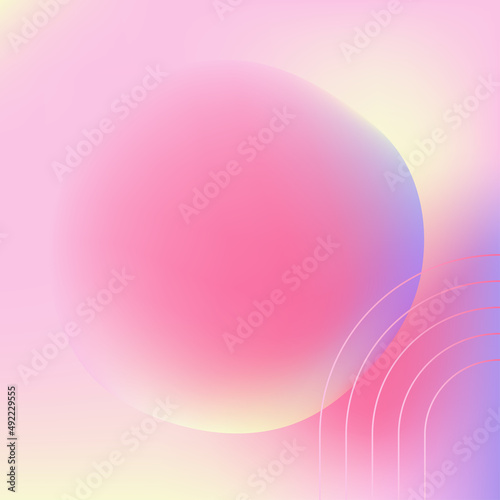 Holographic pastel-colored gradient abstract sphere in purple, pink, and yellow. Vibrant gradient banner with bright glow gradient background. Vector Illustration 